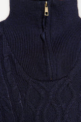 Men's Indigo Regular Fit Zipper Half Turtleneck Knitwear Sweater Tmnaw24kz00047