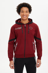 Men's Burgundy Hooded Pocket Zipper Solid Color Sport&casual Tracksuit Top Tracksuit 0696 Tb23ml01s0