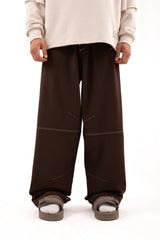 Effective Stitching Detailed Skater Fit Brown Fabric Pants Flaw-015-002-040