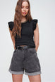 Women's Anthracite Double Leg High Waist Denim Shorts Alc-x5938