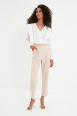 Beige Cigarette Woven Pants Twoaw22pl0363