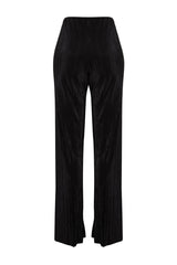 Black Pleated Wide Leg/wide Leg Lined Stretch Knit Pants Twoss24pl00033