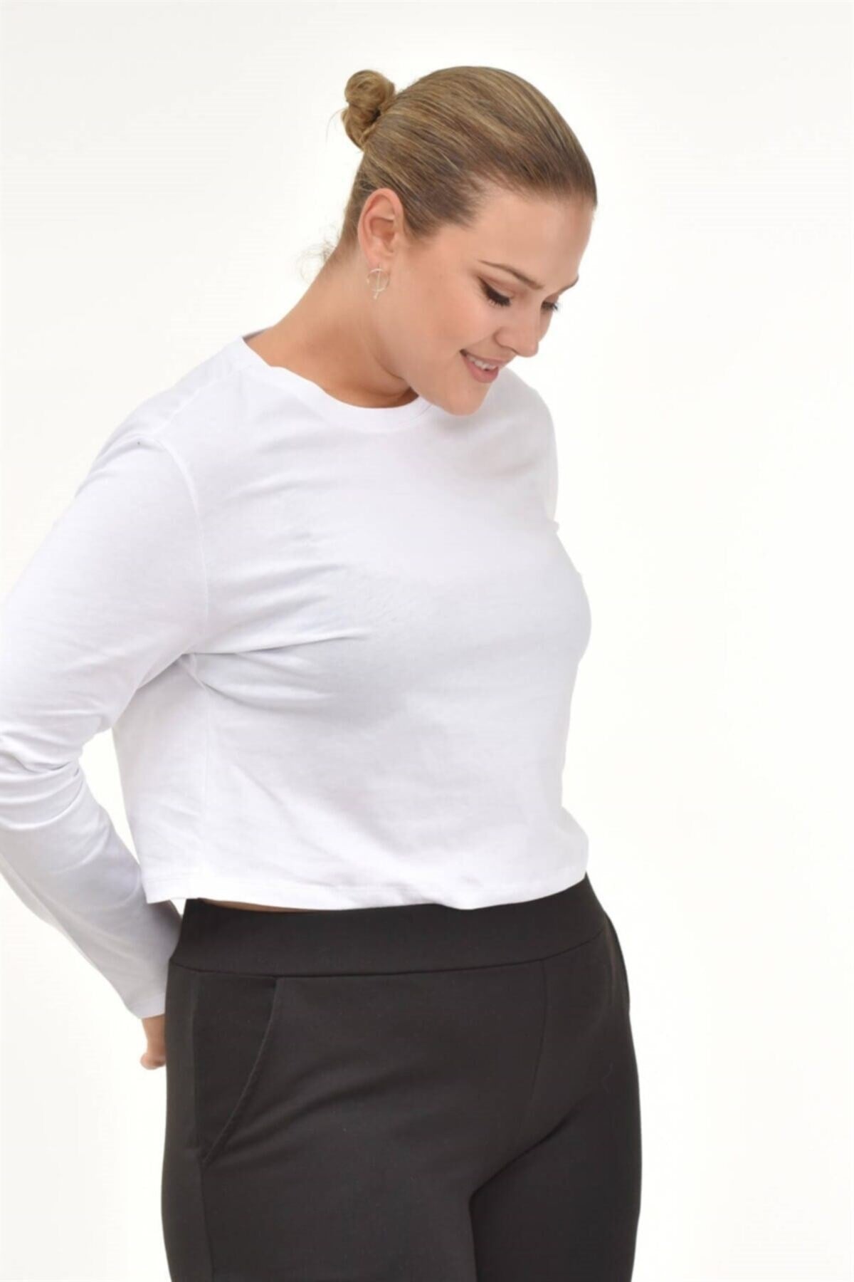 Long Sleeve Basic Crop Tshirt-white Ts2117