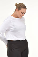 Long Sleeve Basic Crop Tshirt-white Ts2117