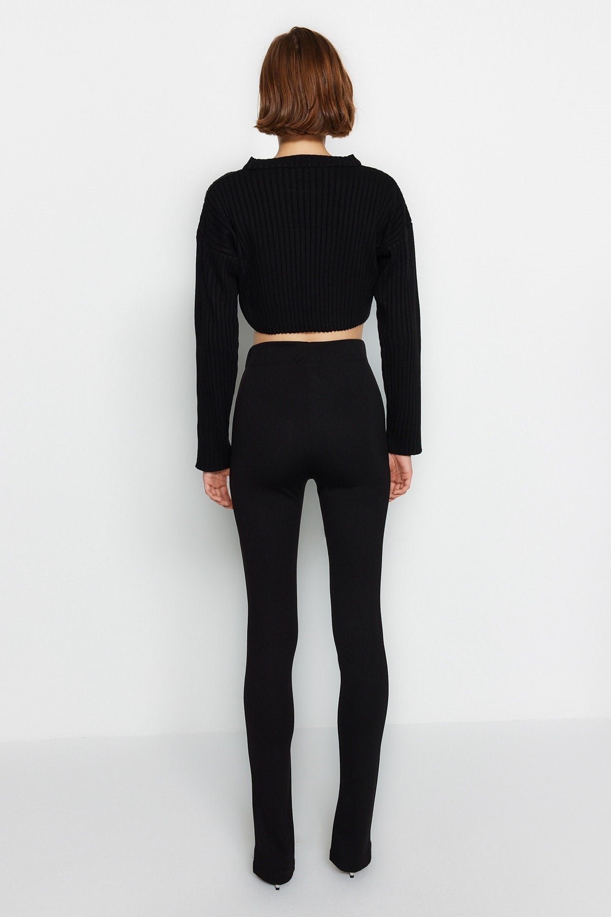 Black Slit Detailed Knitted Tall Pants Twoaw22pl0323