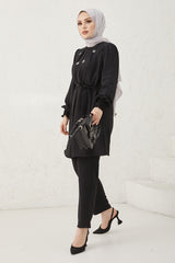 Elira Belted Pearl Detail Suit - Black Ms00or03939