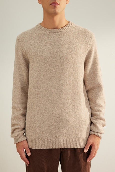 Limited Edition Beige Mens Regular Fit Crew Neck Woolen Basic Knitwear Sweater Tmnaw24kz00058