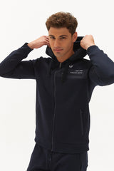 Men's Navy Blue Hooded Zipper Pocket Casual Sports Tracksuit Top 0371 Tb22ml06w0371-1