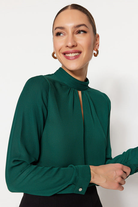 Emerald Turtleneck Woven Blouse Twoaw20bz0461