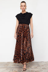 Black Pleated Maxi Knitted Skirt Twoss24et00041