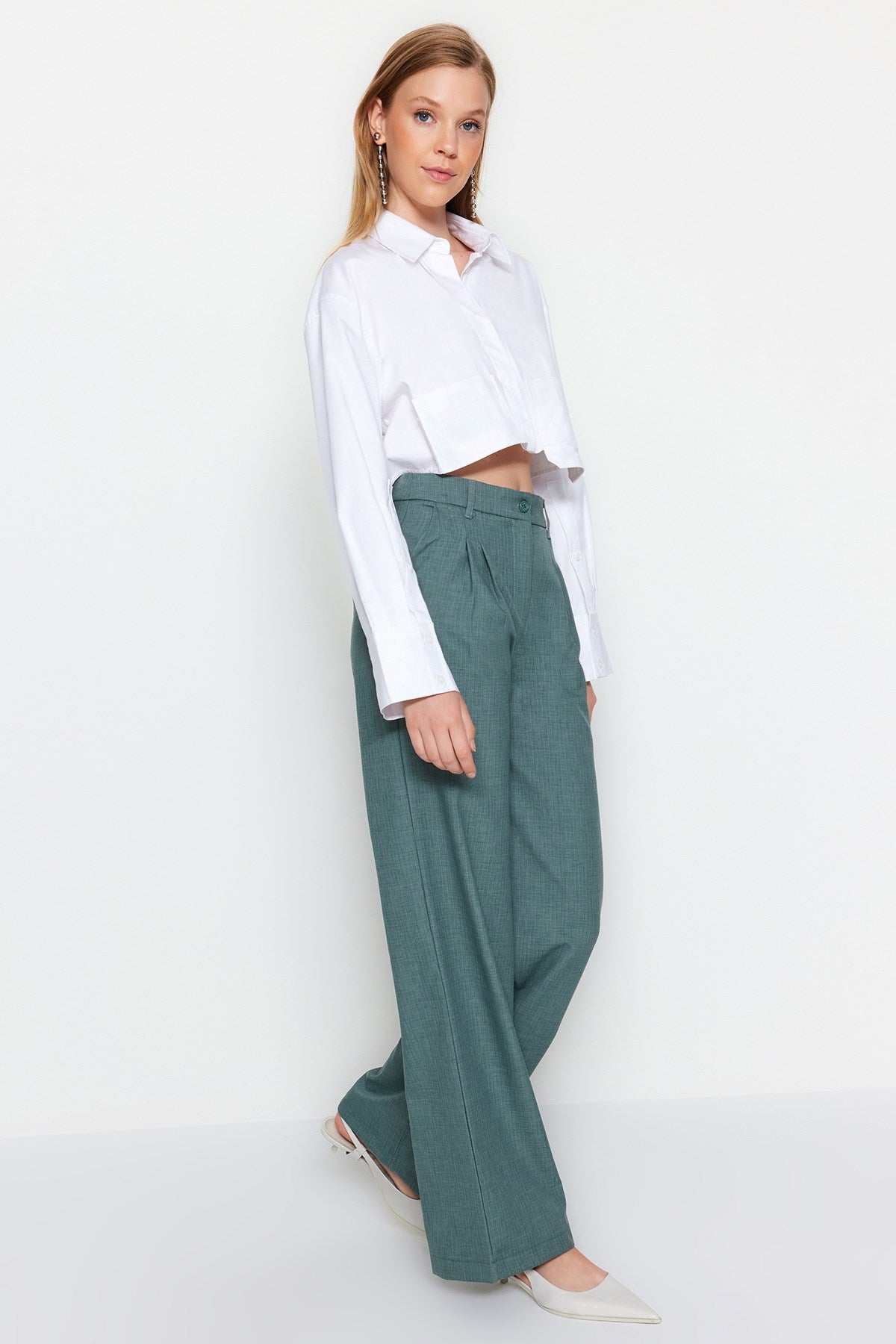 Brown Wide Leg Wide Leg Pleated Woven Pants Twoaw22pl0475