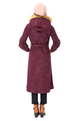 Elegant Zipper Belted Burgundy Pudding Coat 3152 T19kb3m3152