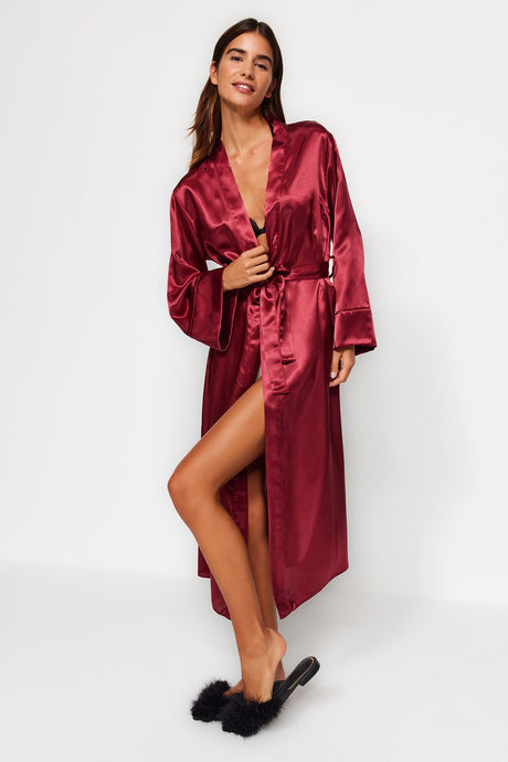 Indigo Belted Satin Woven Dressing Gown Thmss23sb00006