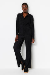 Black Pleated Regular Buttoned Knit Bottom Top Suit Twoaw24au00073