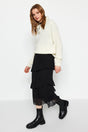 Black Flounce Chiffon Fabric Midi Woven Skirt Twoaw24et00269