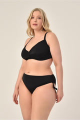 Women's Black Ribbed Plus Size Side Sliding Adjustment Strap Booster Bikini Set 20232009