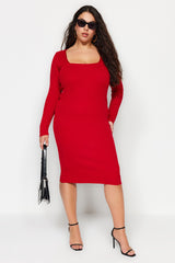 Fuchsia Square Collar Body Fit Knitwear Dress Tbbaw24ah00005