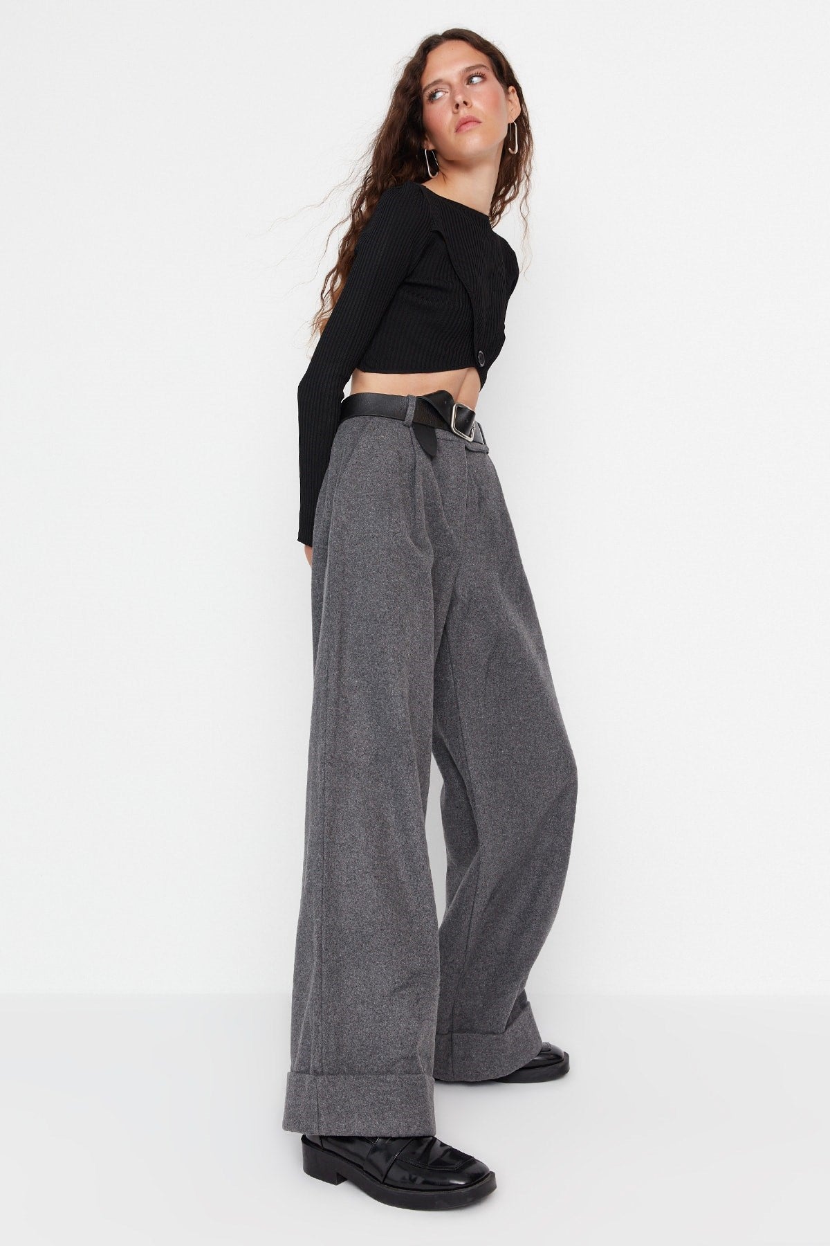 Anthracite Wide Leg/wide Leg High Waist Woven Pants Twoaw23pl00302