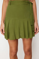 Khaki Belt Detachable Viscose Woven Shorts Skirt Twoss24sr00013