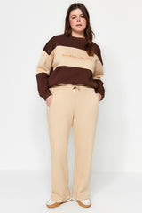 Beige Thick Inner Polarity Knitted Sweatpants Tbbaw24aj00000