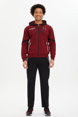 Men's Burgundy Hooded Pocket Zipper Solid Color Sport&casual Tracksuit Top Tracksuit 0696 Tb23ml01s0