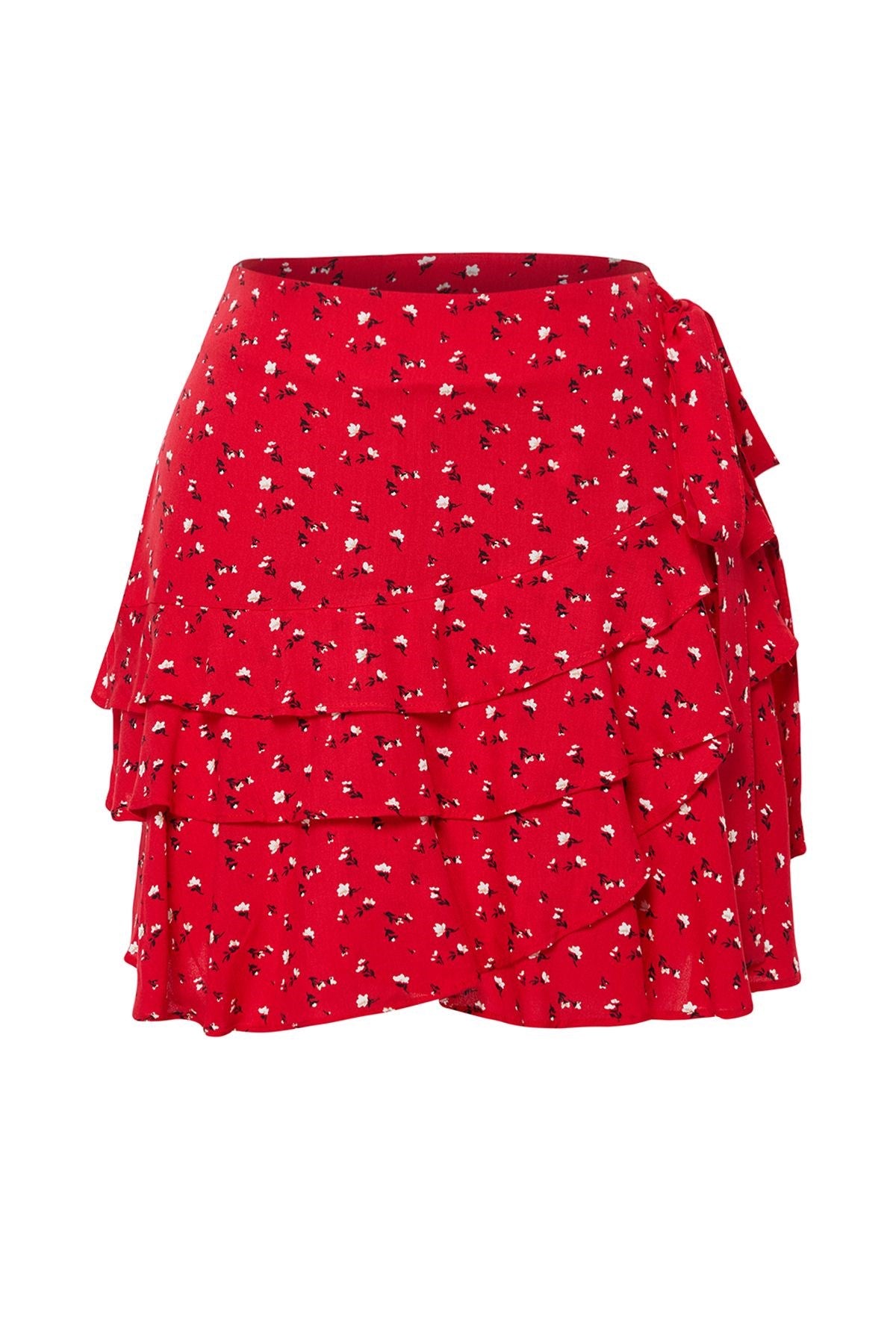 Red Floral Print Viscose Mini Shorts Skirt Twoss24sr00045