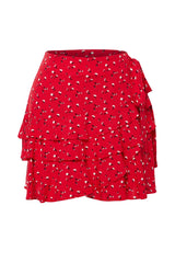 Red Floral Print Viscose Mini Shorts Skirt Twoss24sr00045