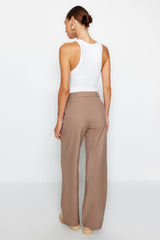 Brown Wide Leg Wide Leg Pleated Woven Pants Twoaw22pl0475