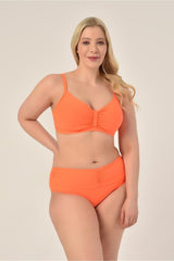 Women's Neon Orange Plus Size Booster Slip Ruffle Stylish Bikini Set 20231989