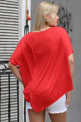 Orange Round Neck Bat Sleeve Knitted Asymmetric Blouse M10010200bl93150