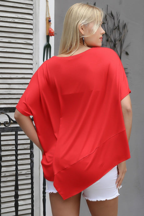 Orange Round Neck Bat Sleeve Knitted Asymmetric Blouse M10010200bl93150