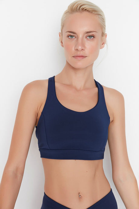 Navy Blue Backed/shaper Back Cross Band Detailed Sports Bra Twoaw23ss00000