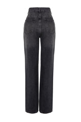 Dark Blue Pale Effect Vintage High Waist Wide Leg Jeans Twoss24je00018