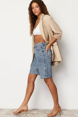 Light Blue High Waist Denim Shorts & Bermuda Twoss24sr00020