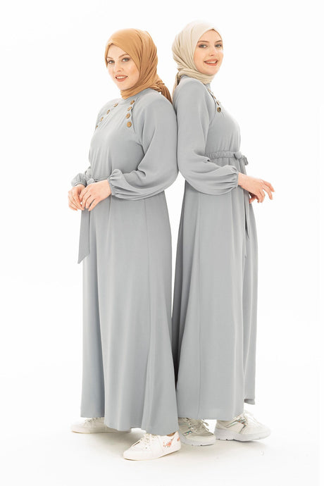 Nur Button Detailed Grey Burkini Dress 5228 T21el3m5228