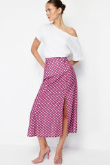 Black Polka Dot Slit Detail Viscose Fabric Midi Woven Skirt Twoaw20et0205