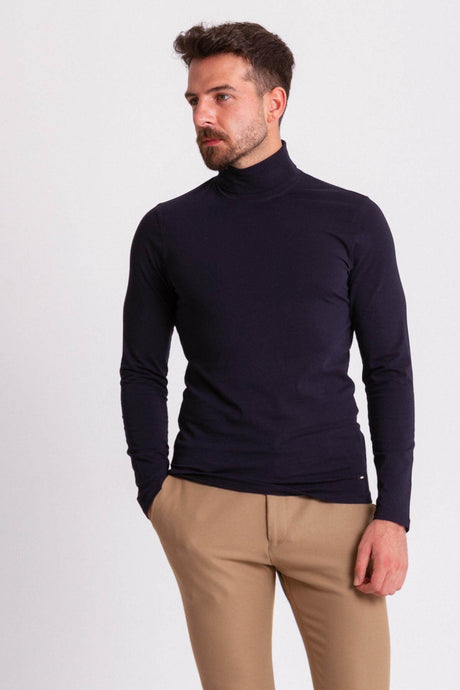 Solid Anthracite Color Slim Fit Long Sleeve Full Turtleneck Men's Combed 36678.21k