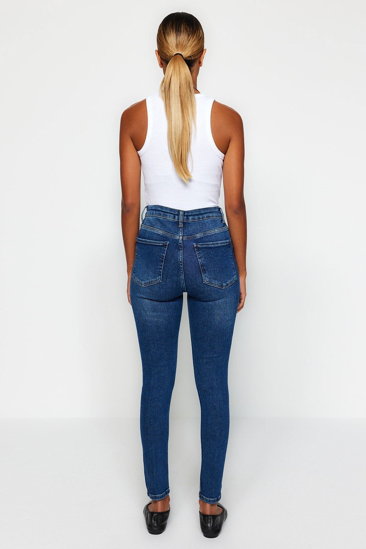 Navy Blue High Waist Skinny Jeans Twoaw24je00068