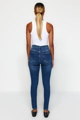 Navy Blue High Waist Skinny Jeans Twoaw24je00068