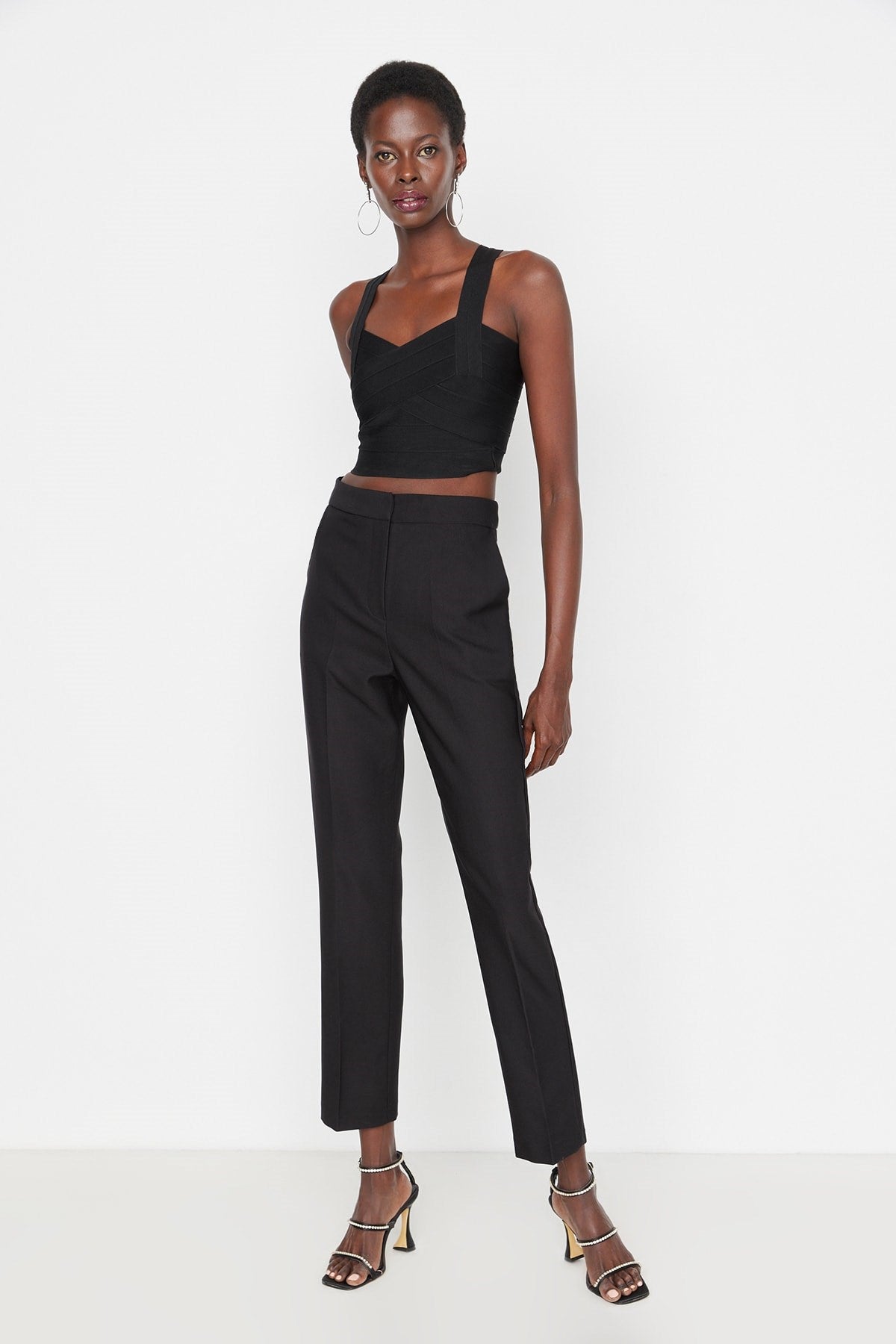 Black Tight Leg Woven Pants Tpraw23pl00000