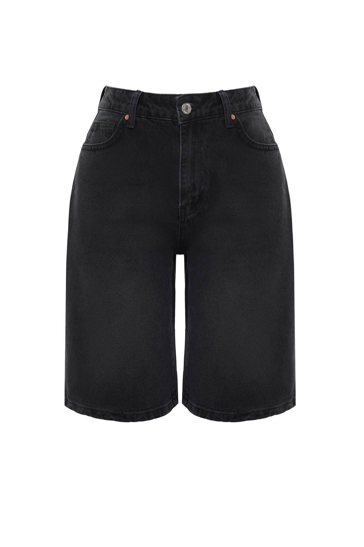 Black High Waist Denim Shorts & Bermuda Twoss24sr00007