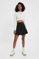 Black Skirt With Flounce Mini Woven Skirt Twoaw20et0617