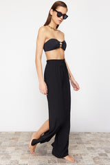 Ecru Woven Slit Pants Tbess24pl00013