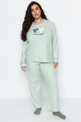 Light Lilac Stitching Detailed Knitted Pajama Set Tbbaw24ai00046