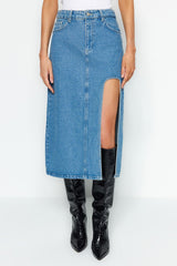 Blue Slit Midi Denim Skirt Twoaw24et00086