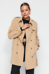 Beige Fitted Belted Trench Coat Twoaw24tr00049