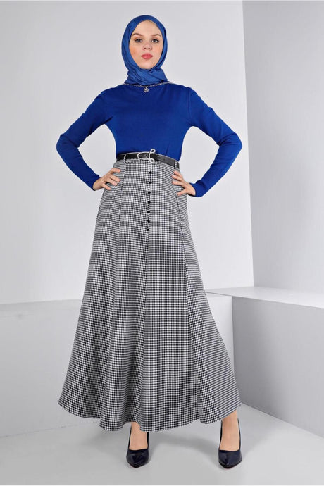 Women's Navy Blue Belted Skirt T 60345 23ketktr60345