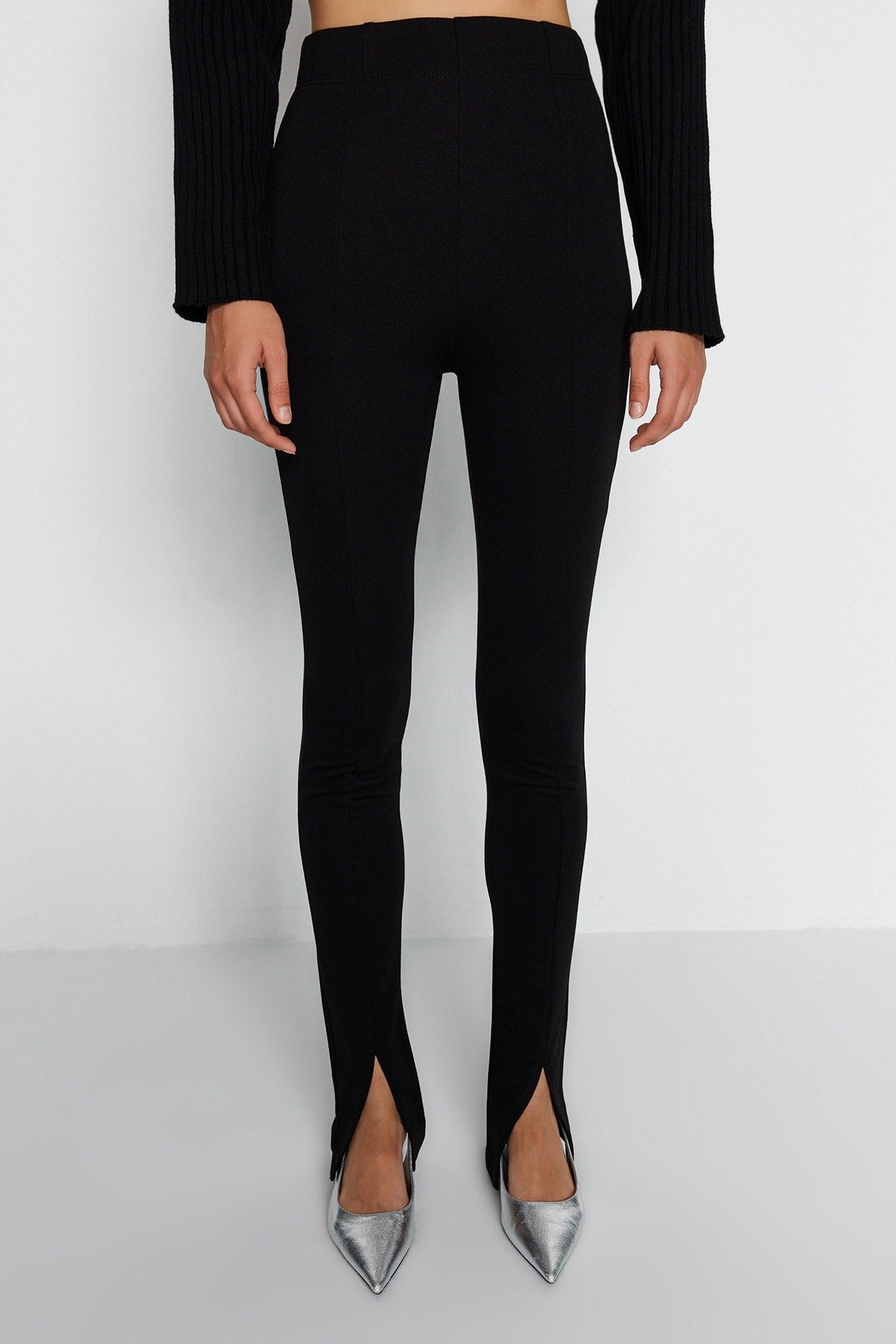 Black Slit Detailed Knitted Tall Pants Twoaw22pl0323