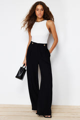 Black Wide Leg/wide Leg Buttoned Woven Pants Twoss24pl00118