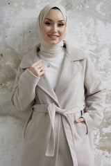 Lula Striped Pocket Cashmere Coat - Beige Tycmzzetzn170237683175236